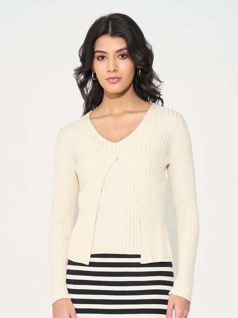 Honey By Pantaloons Off White Slim Fit Textured Top-picture-16