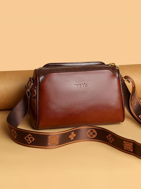 RIJAC Brown MYSA Medium Leather Cross Body Bag