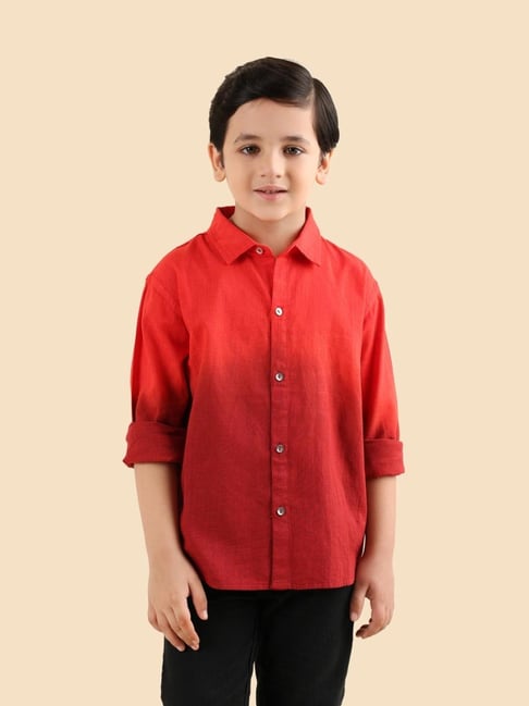 Fabindia Boys Red Cotton Self Design Shirt