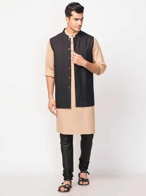 Fabindia Black Cotton Regular Fit Woven Design Jacket-picture-30