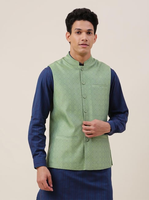 Fabindia Green Regular Fit Woven Design Jacket-picture-39