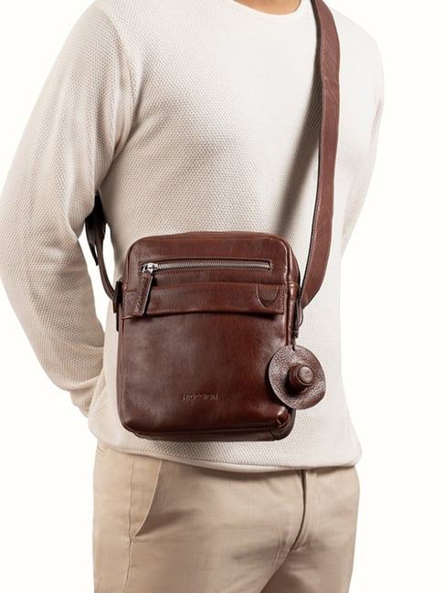 Hidesign Tan MEZCAL 01 Textutred Medium Leather Cross Body Bag