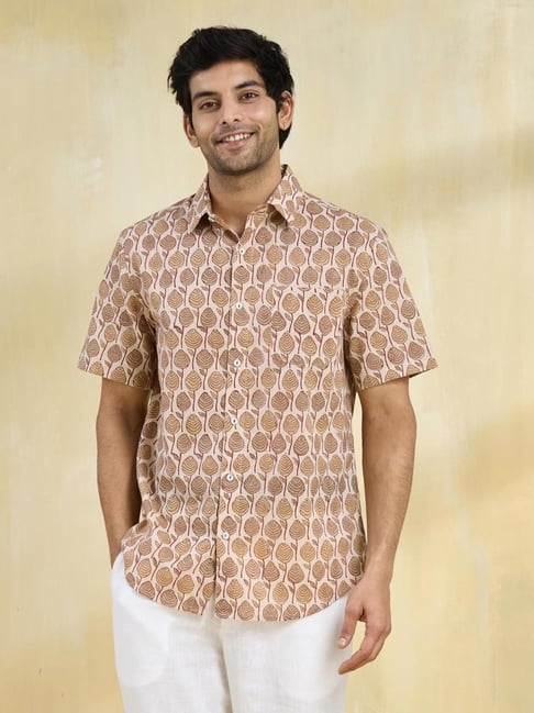 Fabindia White-Beige Cotton Slim Fit Printed Shirt-picture-45