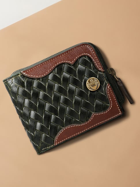 Hidesign Green PISCO W Woven Small Leather Bi-Fold Wallet
