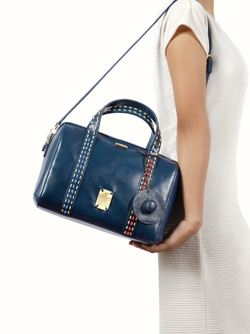 Hidesign Blue PUEBLA 02 Textured Medium Leather Bowling Bag