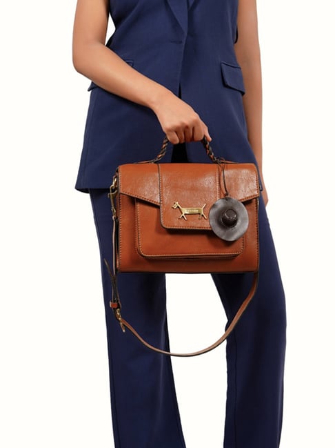 Hidesign Orange PEYOTE 02 Textured Medium Leather Cross Body Bag