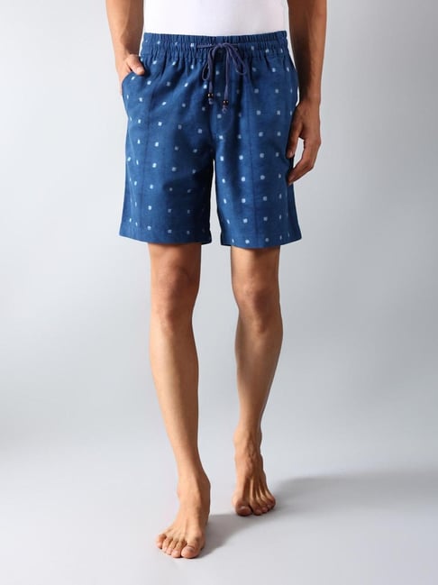 Fabindia Indigo Cotton Relaxed Fit Printed Shorts