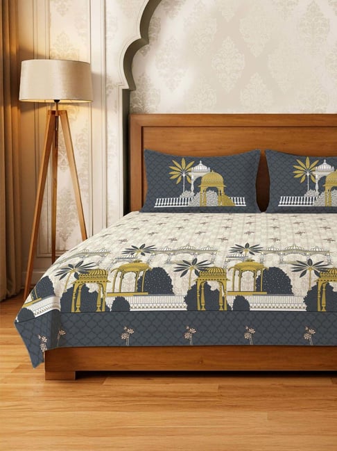 Urban Space Grey Digital Print King Bed Sheets Sets With Pillow Covers-picture-32