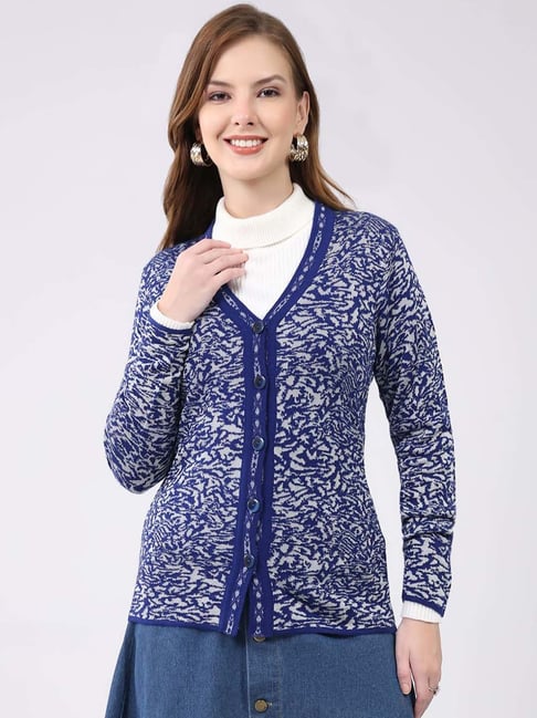 Monte Carlo Blue Regular Fit Printed Cardigan-picture-27