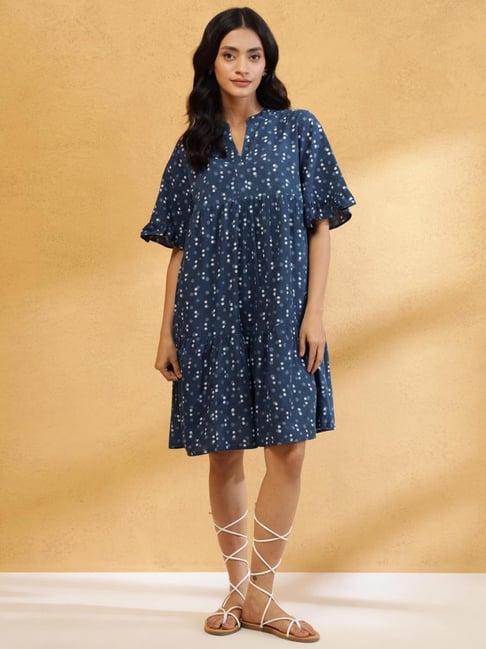 Fabindia Indigo Regular Fit Printed Dress