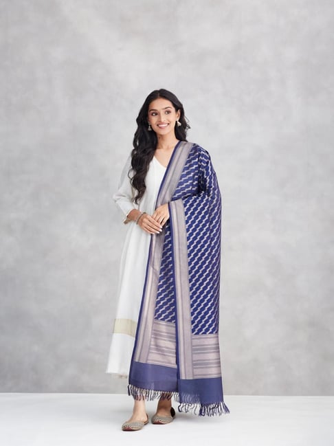 Fabindia Navy Regular Fit Woven Design Dupatta-picture-26