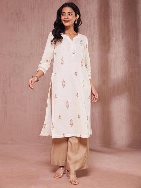 Fabindia Off White Slim Fit Printed Kurta-picture-14