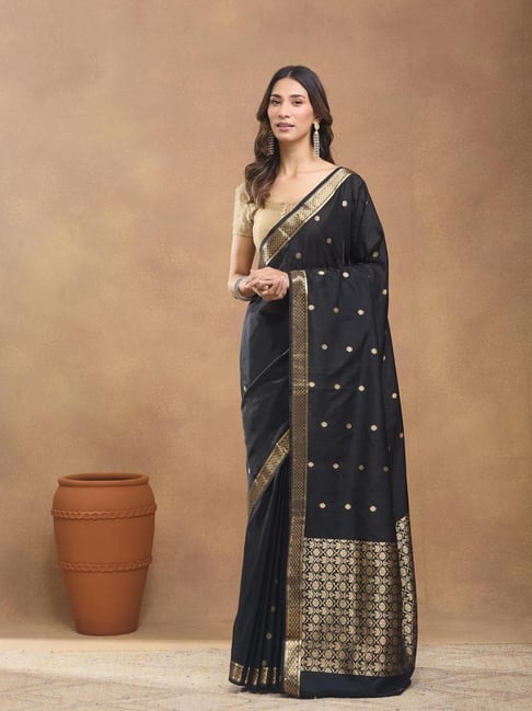 Fabindia Black Regular Fit Woven Design Saree-picture-40