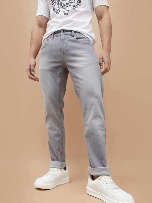 Forca By Lifestyle Grey Cotton Slim Fit Jeans