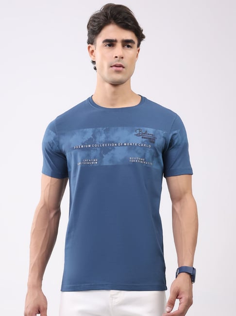 Monte Carlo Blue Slim Fit Printed T-Shirt-picture-25