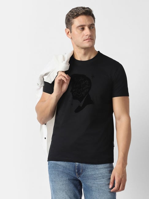 Van Heusen Black Cotton Regular Fit Graphic Print T-Shirt-picture-13
