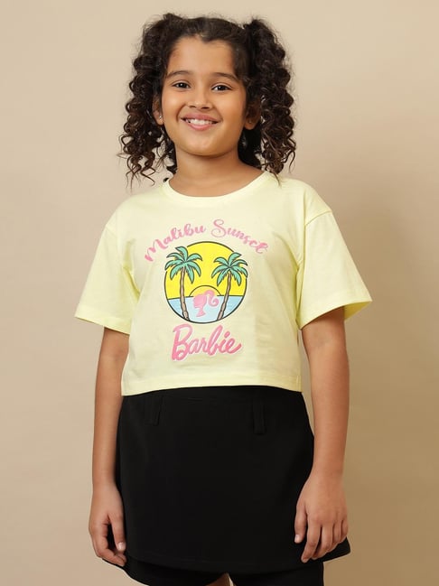 Kidsville Girls Yellow Cotton Printed T-Shirt