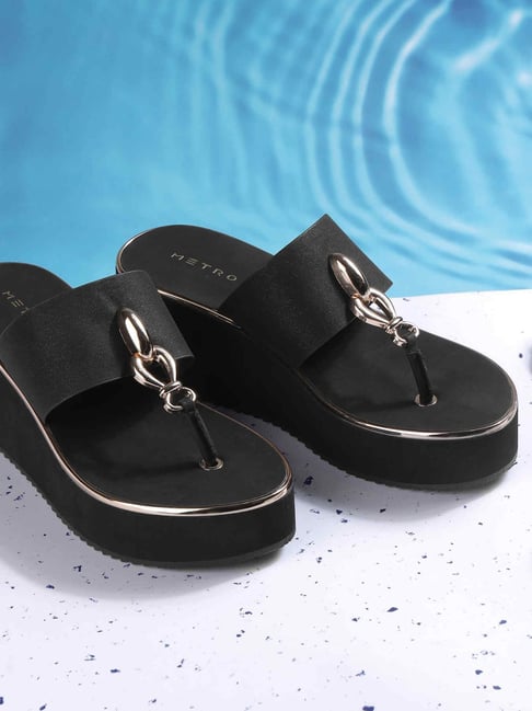 Metro Women's Black T-Strap Wedges-picture-34