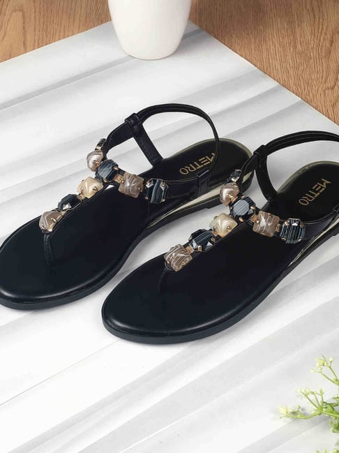 Metro Women's Black T-Strap Sandals-picture-24