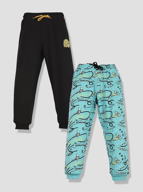 Tresnova Boys Teal Blue Cotton Regular Fit Printed Joggers - Pack of 2-picture-43