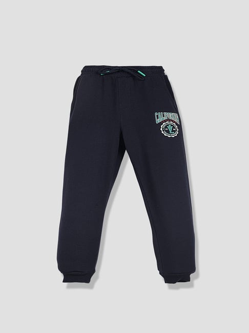 Tresnova Boys Navy Blue Cotton Regular Fit Printed Joggers