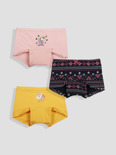 Tresnova Girls Yellow Cotton Lycra Regular Fit Printed Boxers Pack of