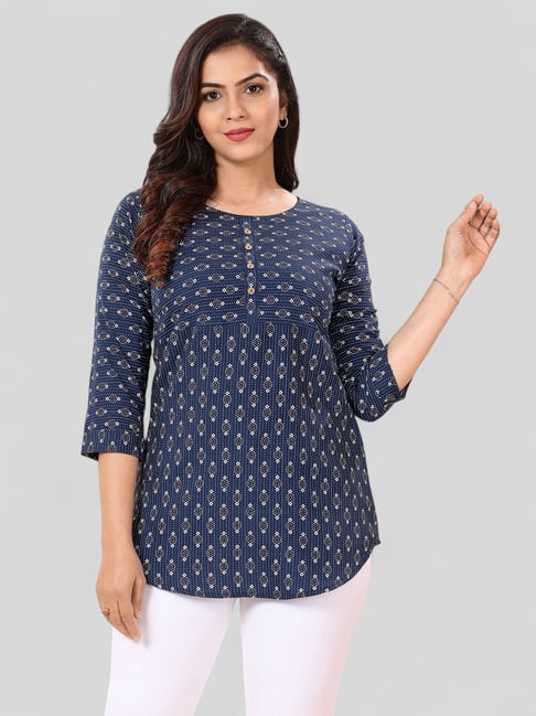 Saree Swarg Blue Polyester Printed A Line Short Kurti-picture-21