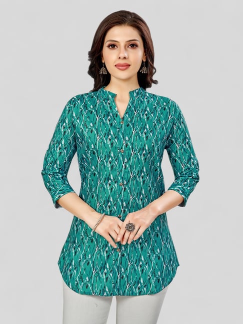 Saree Swarg Rama Green Printed A Line Short Kurti-picture-14