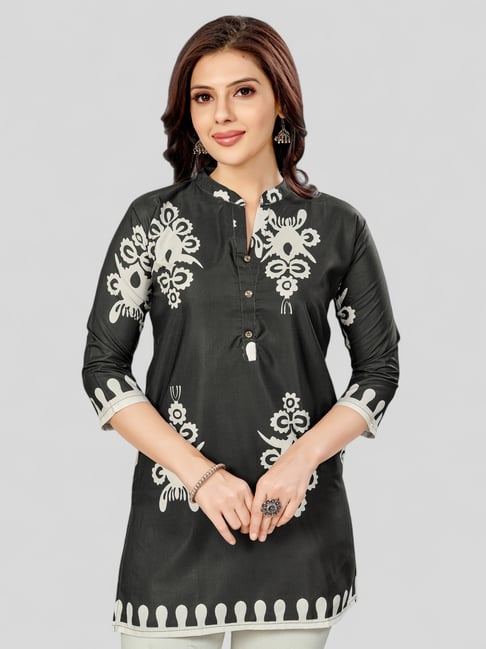 Saree Swarg Black Polyester Printed A Line Short Kurti-picture-46