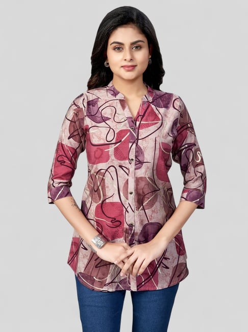 Saree Swarg Multi Color Chanderi Abstract A Line Short Kurti