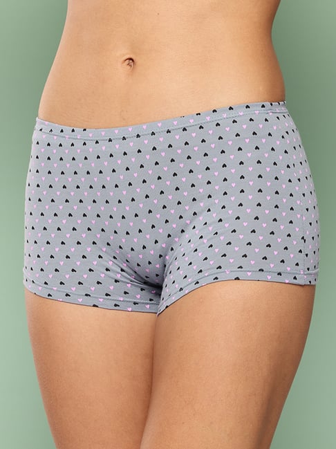 Leading Lady Grey & Black Cotton Printed Boy Short Panty Pack of 3