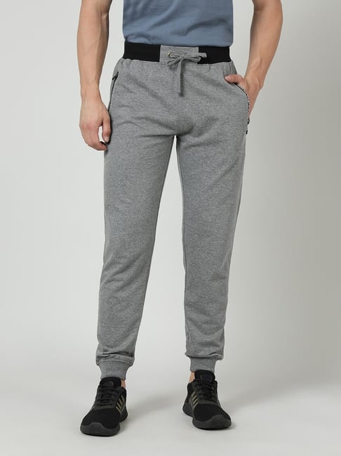 Crocodile Grey Melange Cotton Solid Slim Fit Joggers-picture-39