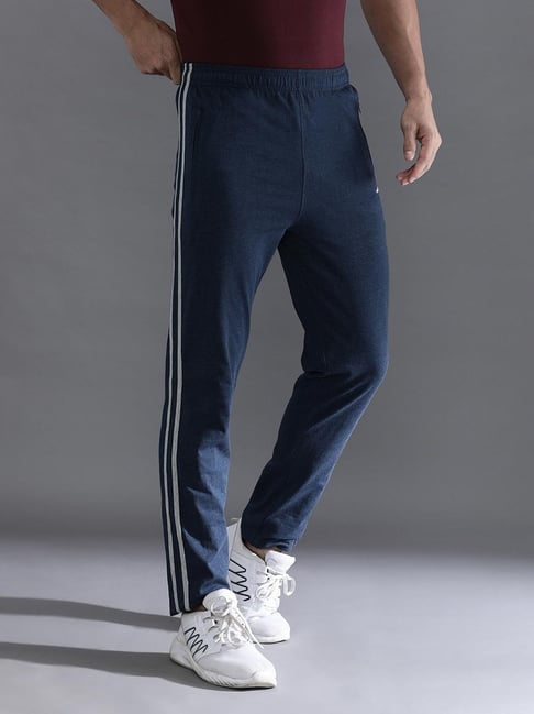 Crocodile Navy Blue Cotton Solid Slim Fit Track Pants