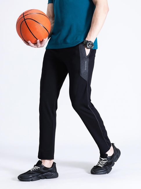 Crocodile Black Cotton Solid Regular Fit Track Pants