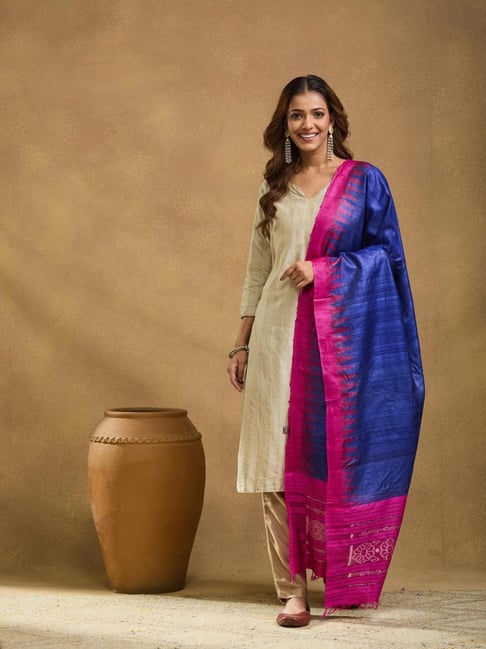 Fabindia Blue Silk Ikat Dupatta-picture-29