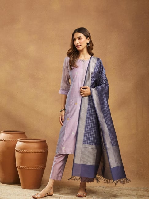 Fabindia Blue Cotton Silk Blend Dupatta-picture-41