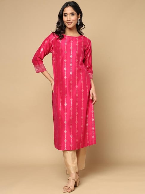 Fabindia Pink Cotton Silk Blend Long Kurta
