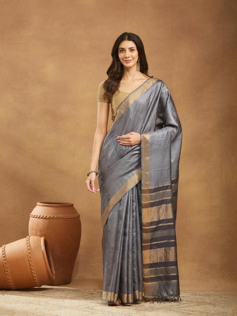 Fabindia Grey Silk Blend Saree-picture-16