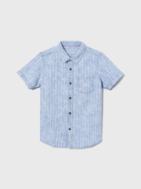 Fame Forever By Lifestyle Mid Blue Cotton Regular Fit Striped Shirt-picture-24