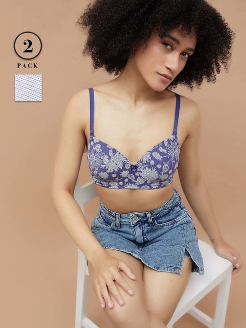 Ginger By Lifestyle Purple Floral Print Bra