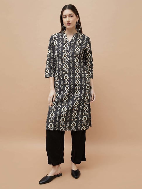 Melange By Lifestyle Black Cotton Regular Fit Printed Kurta-picture-48