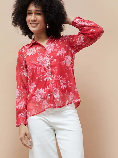 Colour Me By Melange Pink Regular Fit Floral Print Shirt With Inner-picture-18