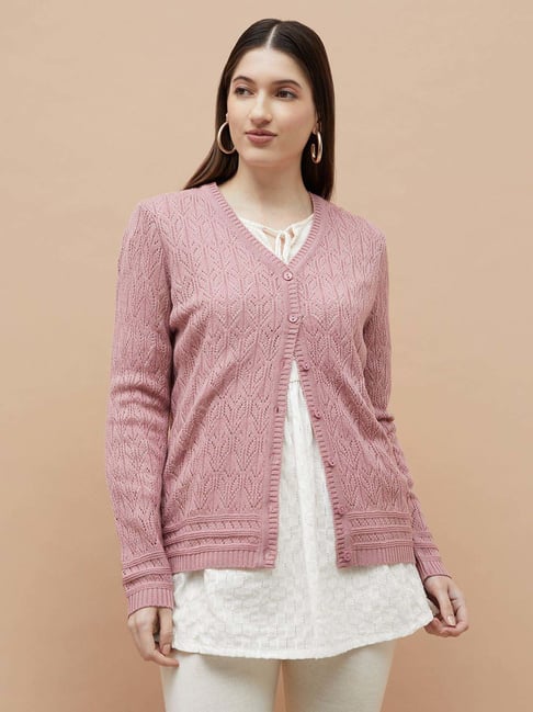 Melange By Lifestyle Pink Regular Fit Self Pattern Cardigan-picture-31
