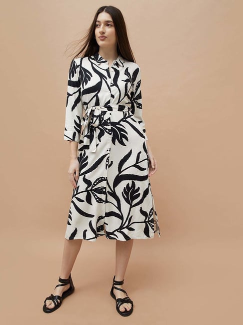 Fame Forever By Lifestyle Off White Regular Fit Printed Dress-picture-41