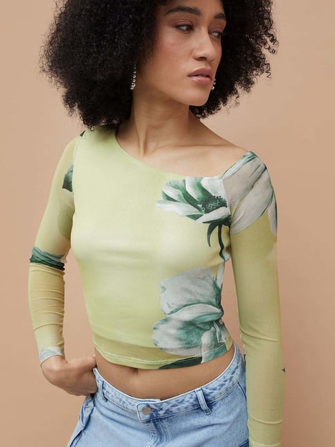 Ginger By Lifestyle Light Yellow Regular Fit Floral Print Top