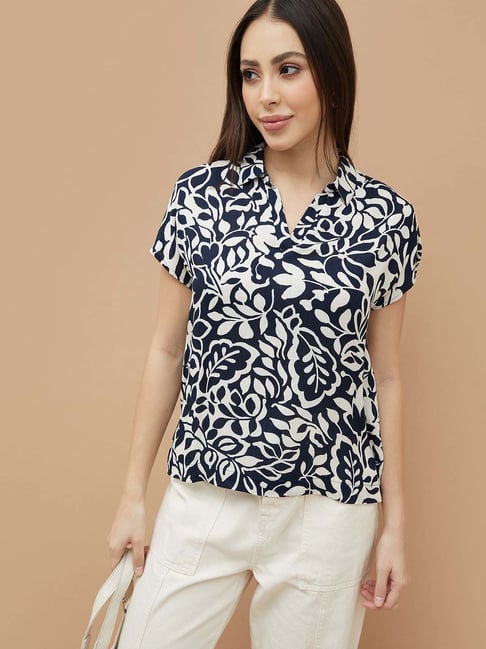 Fame Forever By Lifestyle Dark Blue Regular Fit Printed Top-picture-32