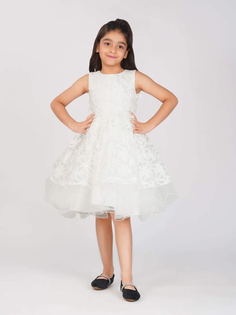 Creative Kid's Girls White Embellished Dress-picture-23