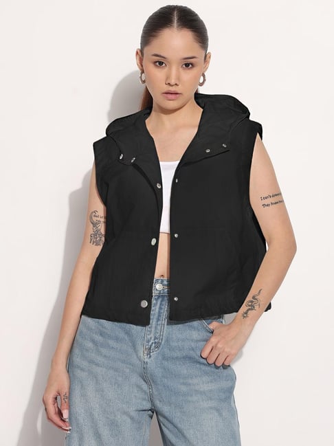 SHOWOFFFF Black Nylon Solid Jacket-image-44