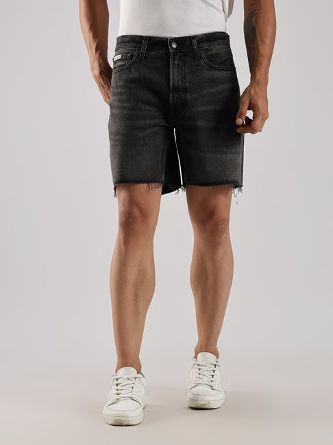 Calvin Klein Jeans Black Fog Cotton Regular Fit Denim Shorts