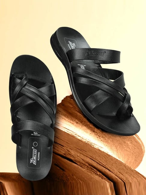 Paragon Men's Z Black Cross Strap Sandals